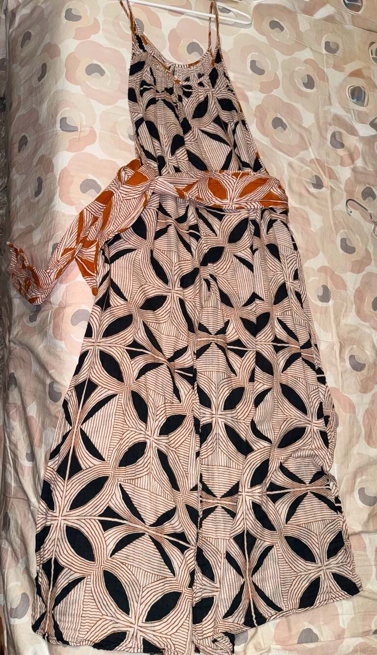 Anthropologie Multi-Color Geometric Print Sleeveless Belted jumpsuit